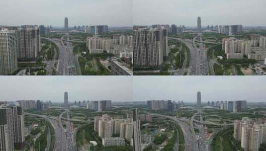 河南郑州城市风光交通航拍高清在线视频素材下载