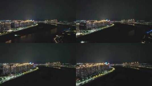 泉州夜景航拍晋江两岸夜晚风光江滨河流建筑高清在线视频素材下载