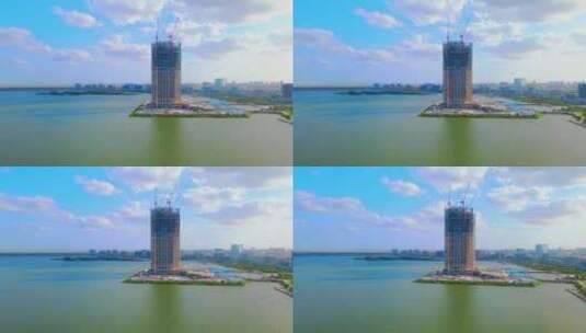 上海滴水湖临港西岛金融中心建设4K航拍高清在线视频素材下载