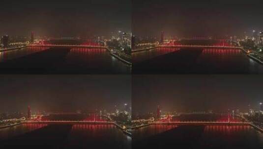 南昌市八一大桥夜景航拍赣江夜晚江景风光高清在线视频素材下载