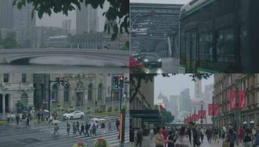 上海阴雨台风天街头高清在线视频素材下载