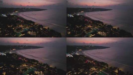 印尼巴厘岛金巴兰海滩夜景自然风光航拍高清在线视频素材下载