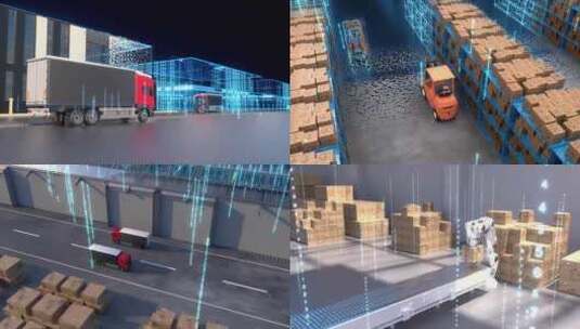 科技工厂数字园区仓储物流虚拟智能工厂高清在线视频素材下载