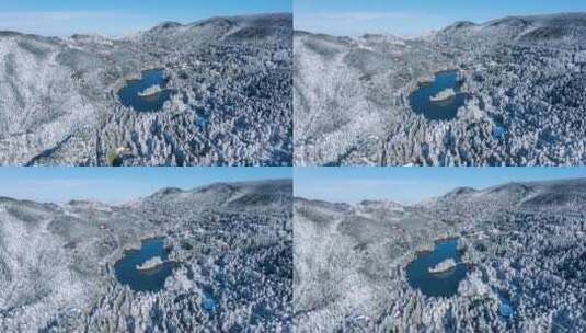 庐山如琴湖雪景航拍延时高清在线视频素材下载