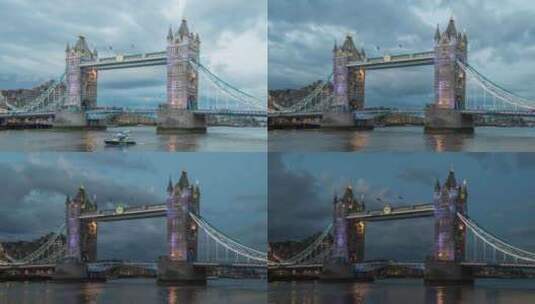英国伦敦桥，白天转夜晚高清在线视频素材下载