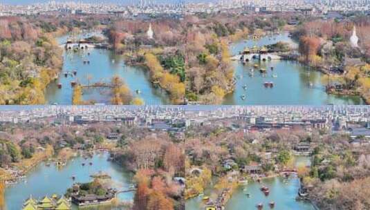 航拍瘦西湖风景区大明寺观音山园林寺庙高清在线视频素材下载