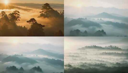 清晨森林自然意境云雾逆光云海高清在线视频素材下载
