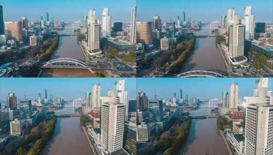 浙江省宁波奉化江城市河流风景建筑航拍高清在线视频素材下载