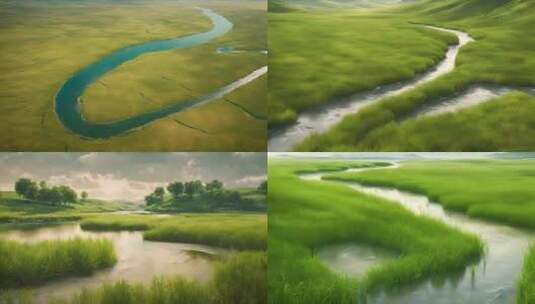 水草丰盛 草原河流高清在线视频素材下载