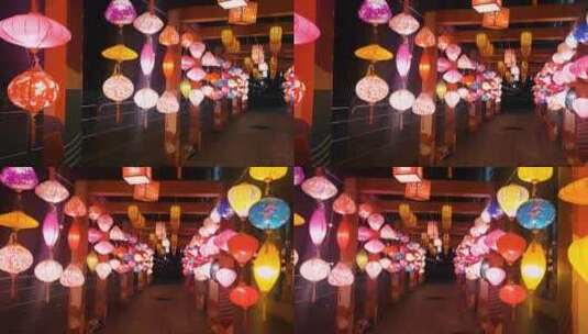 春节过年挂着的装饰灯笼场景高清在线视频素材下载