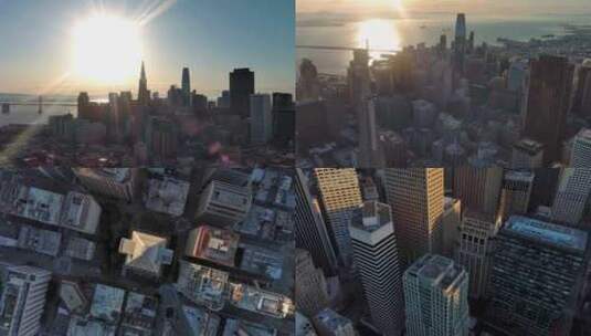 城市航拍加州旧金山金融区摩天大楼地标日出高清在线视频素材下载
