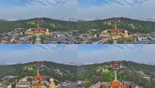 航拍春天云龙湖风景区兴化禅寺,徐州寺庙高清在线视频素材下载