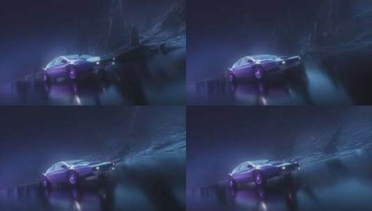 在岩石悬崖背景下的黑暗雾气景观中骑车高清在线视频素材下载