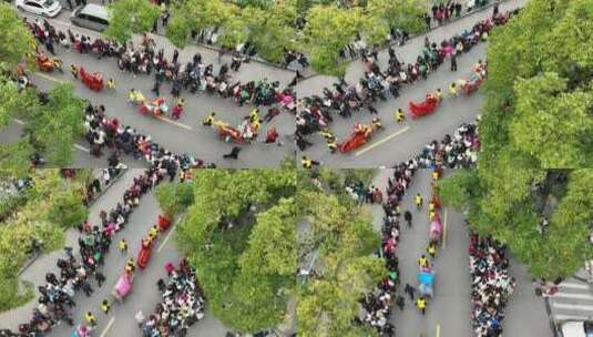 浦江春节民俗潘周家擂马航拍高清在线视频素材下载