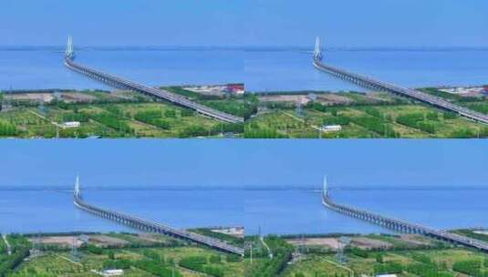 航拍上海长兴岛崇明长江大桥上海跨江大桥高清在线视频素材下载