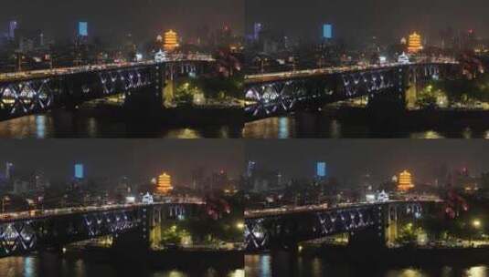 武汉长江大桥夜景航拍高清在线视频素材下载