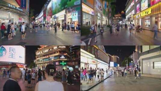 东门老街步行街夜景人流高清在线视频素材下载