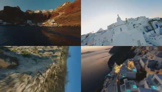 希腊圣托里尼爱琴海 穿越机航拍高清在线视频素材下载