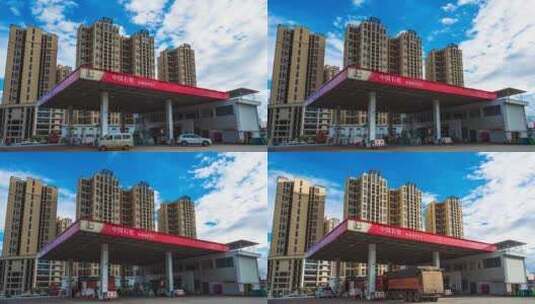 中国石化加油站延时 城中加油站高清在线视频素材下载