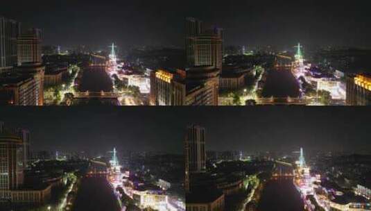 航拍广东中山夜景石岐步行街夜景高清在线视频素材下载