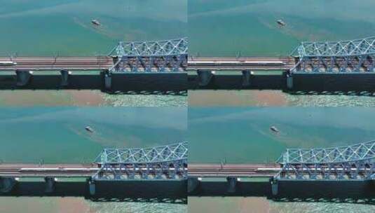 高铁穿过跨江铁桥高清在线视频素材下载