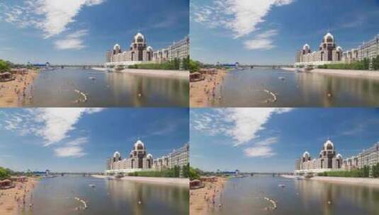 阿斯塔纳努尔苏丹海滨伊希姆河高清在线视频素材下载
