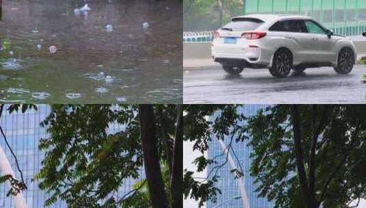 城市马路道路下雨天雨水雨滴街景街道街头风高清在线视频素材下载