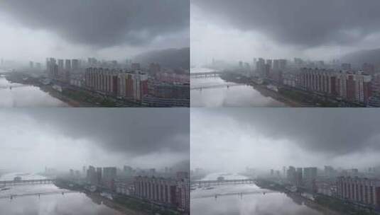 夏天汛期雨季来临，城市上空雨雾弥漫高清在线视频素材下载