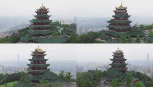 重庆鸿恩寺航拍鸿恩阁与嘉陵江两岸高楼大厦高清在线视频素材下载