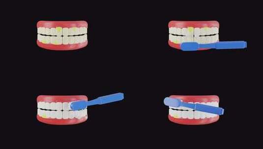 用下巴模型和牙刷刷牙的3D动画|阿尔法频高清在线视频素材下载