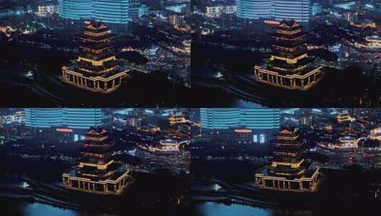 广西南宁青秀区邕江大桥畅游阁夜景高清在线视频素材下载