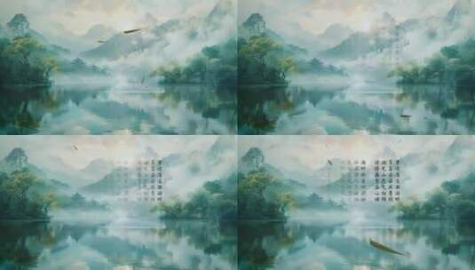 国风山水画落叶04（ae模版）中国风背景高清AE视频素材下载