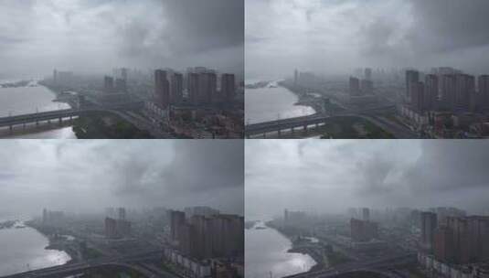 夏天汛期雨季来临，城市上空雨雾弥漫高清在线视频素材下载