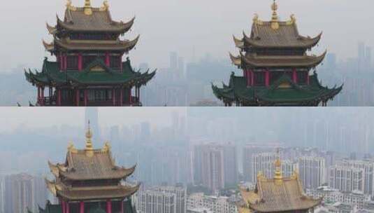 重庆鸿恩寺航拍鸿恩阁与嘉陵江两岸高楼大厦高清在线视频素材下载