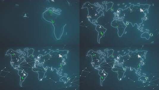 世界地图数字网络生态符号，绿色能源转型概高清在线视频素材下载