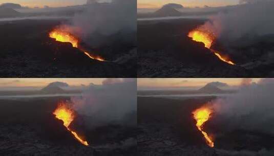 近距离观察雷克雅内斯半岛戏剧性火山喷发的高清在线视频素材下载