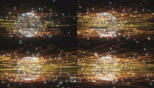 数据线和地球模型，发光线和立方体，3d渲高清在线视频素材下载