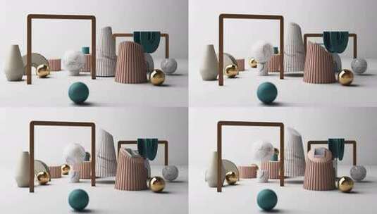 最小场景与讲台和抽象背景。金色和柔和的彩高清在线视频素材下载