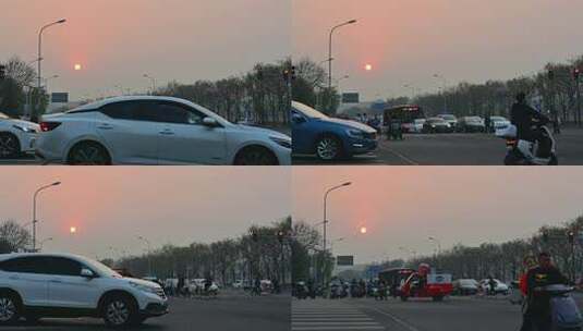 北京傍晚夕阳道路交通路口车流高清在线视频素材下载