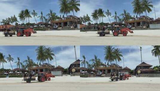 人们在清理一个岛屿海滩度假村高清在线视频素材下载