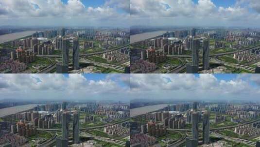 杭州奥体中心世贸智慧之门高清在线视频素材下载