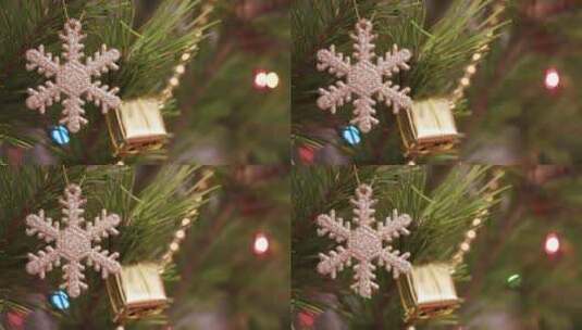装饰圣诞树上的雪花装饰闪烁的花环高清在线视频素材下载