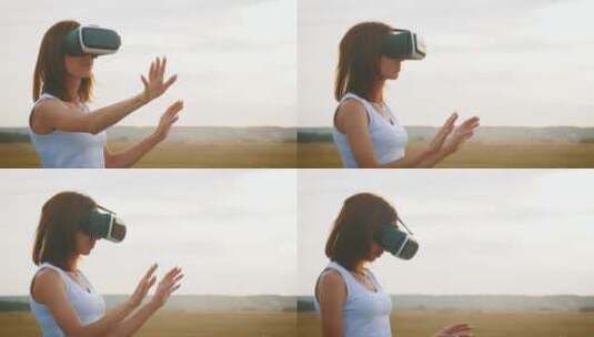 戴着虚拟现实眼镜的女人高清在线视频素材下载