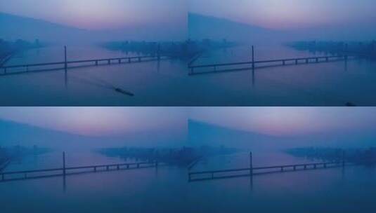 落日黄昏时的钱塘江大桥高清在线视频素材下载