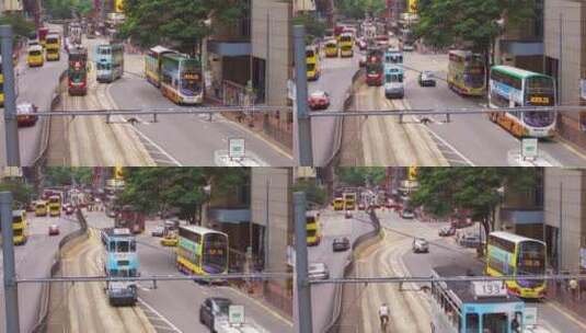 城市街道上的公共汽车和私家车高清在线视频素材下载