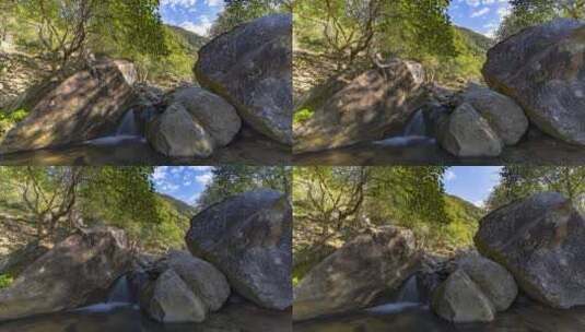 大自然森林中山泉水奇石光影延时固定高清在线视频素材下载