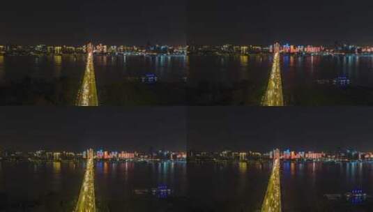 武汉二桥夜景移动延时航拍高清在线视频素材下载