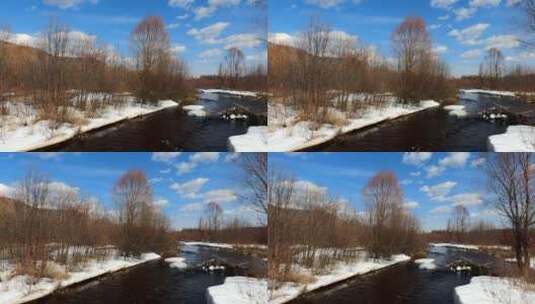 大兴安岭春季冰雪消融的河流高清在线视频素材下载