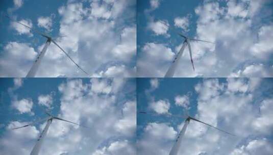 蓝天白云下的风力发电机高清在线视频素材下载