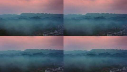 晨雾下的村庄高清在线视频素材下载